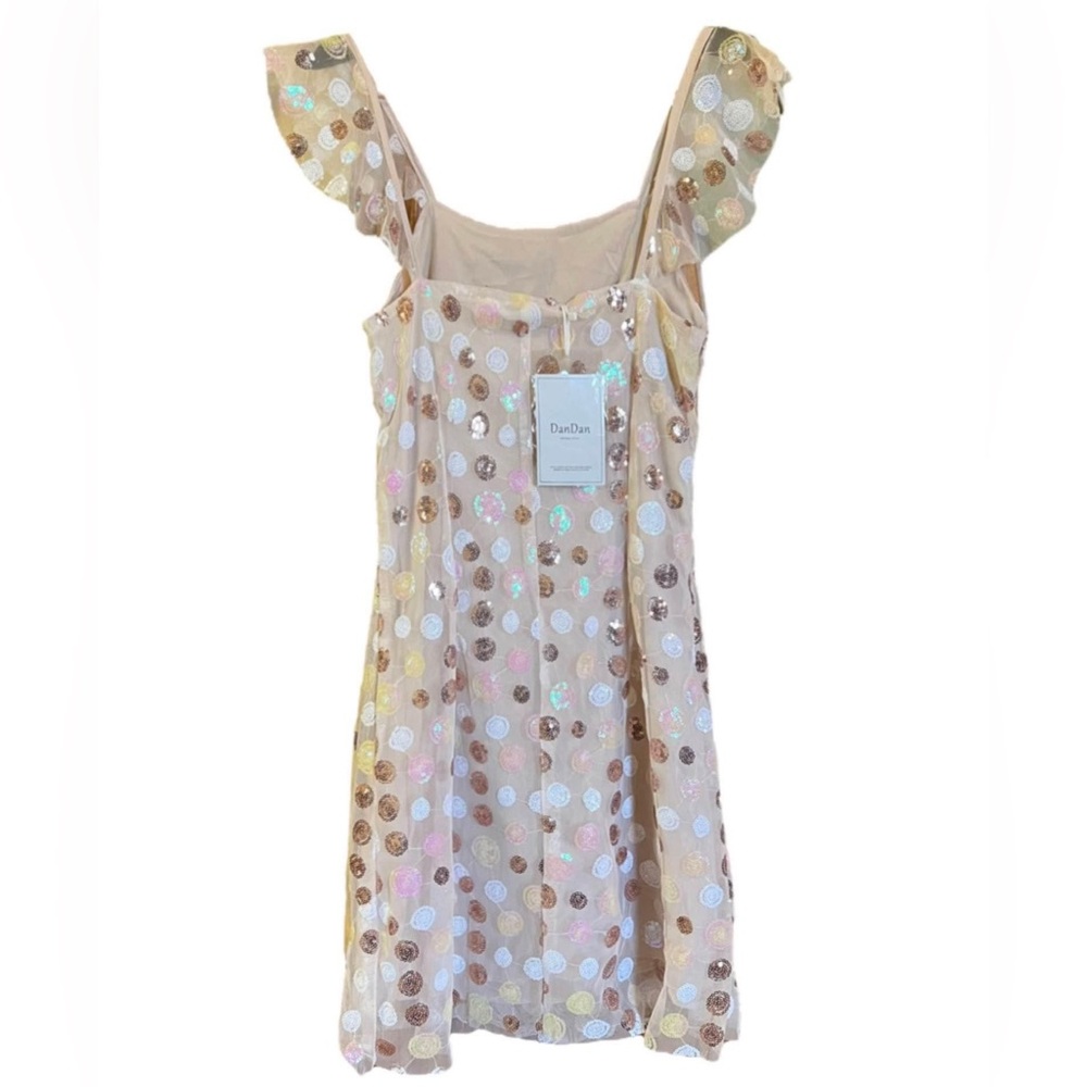 Dan Dan Y2K Gold Sequin Mesh Babydoll Fairy Coquette Dress
